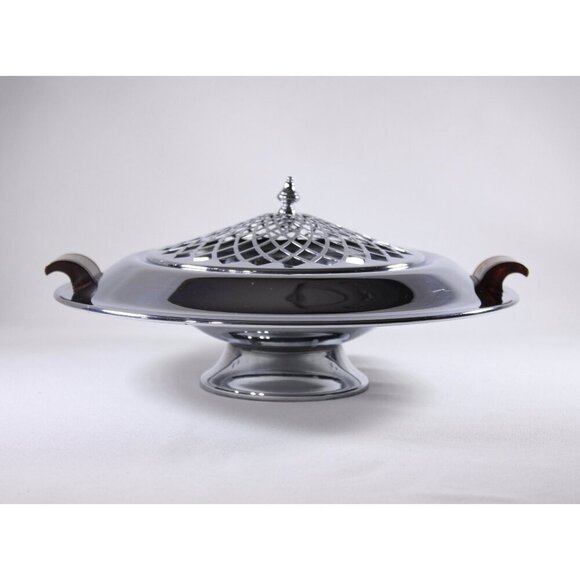 Large Art Deco centrepiece bowl and flower frog, silver plated metal flower frog - Picture 2 of 10